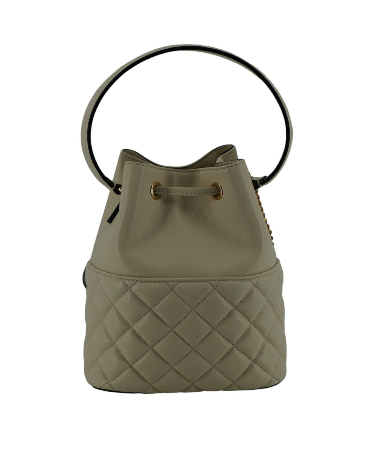 White Lamb Leather Small Bucket Shoulder Bag