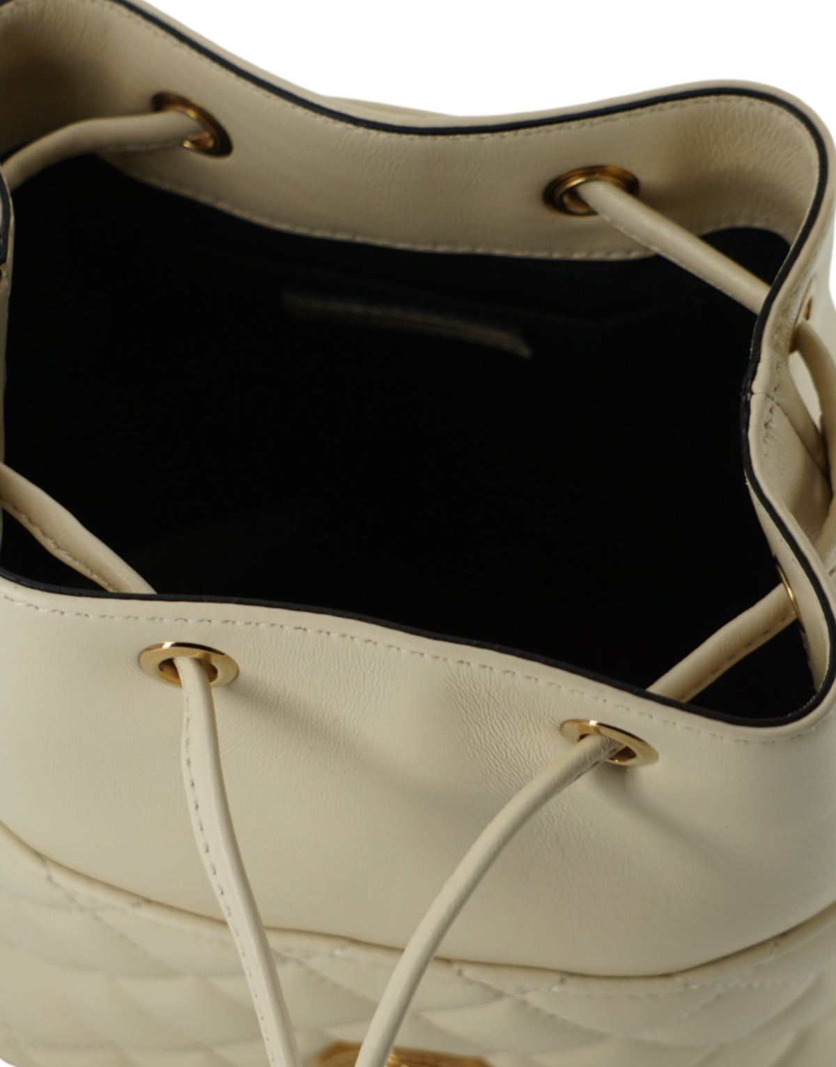White Lamb Leather Small Bucket Shoulder Bag